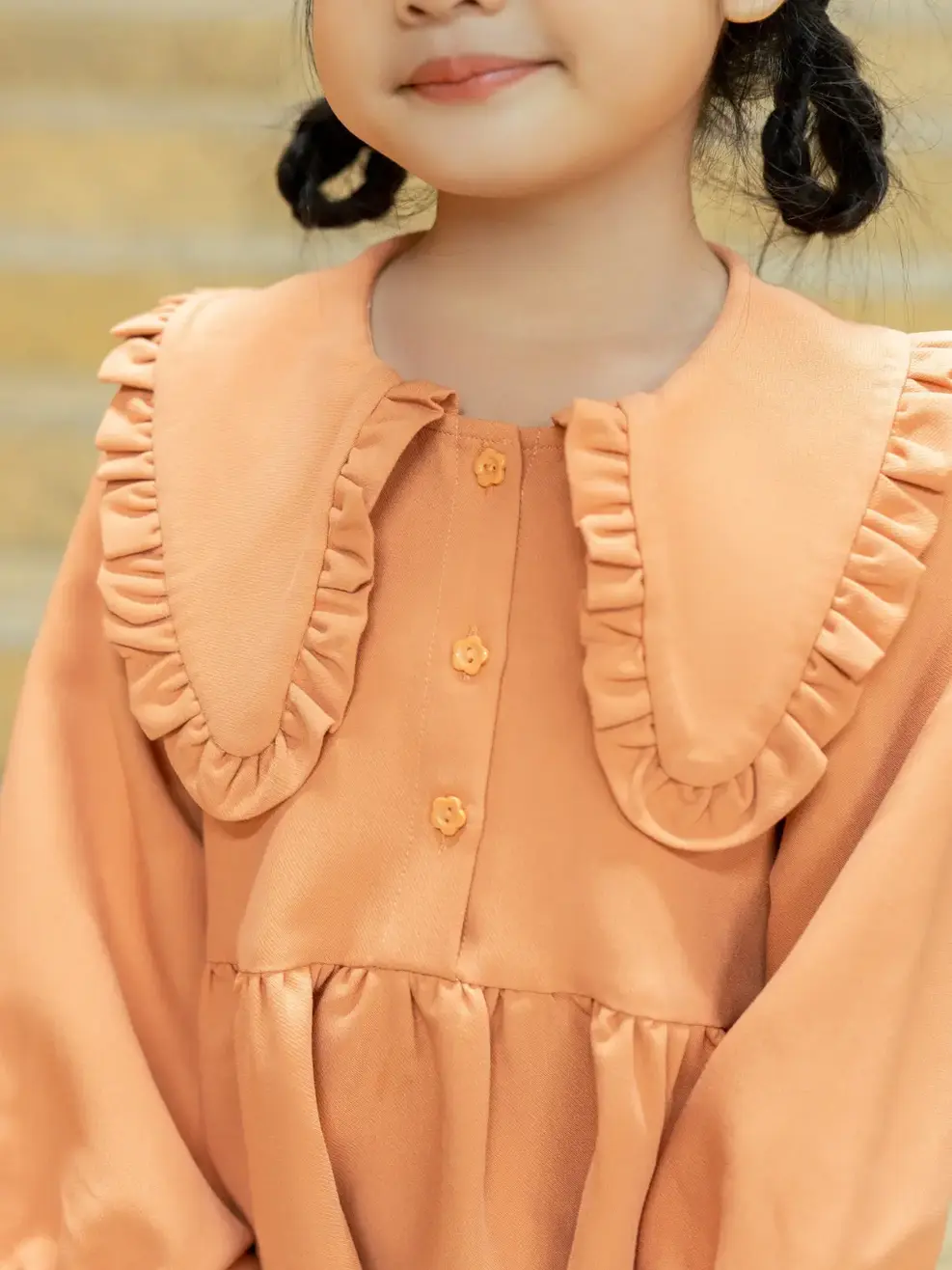 Váy Kid Nữ Lá Cổ To Nhún Bèo - Cam - 4