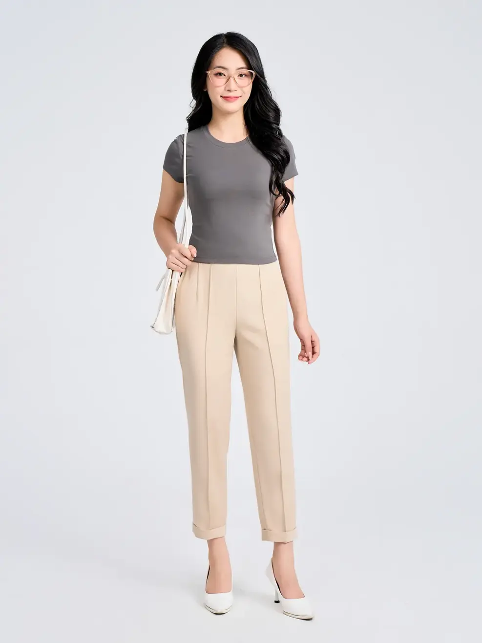 T-shirt Nữ Slimfit Thun Rib Cotton Mềm - Xám - S