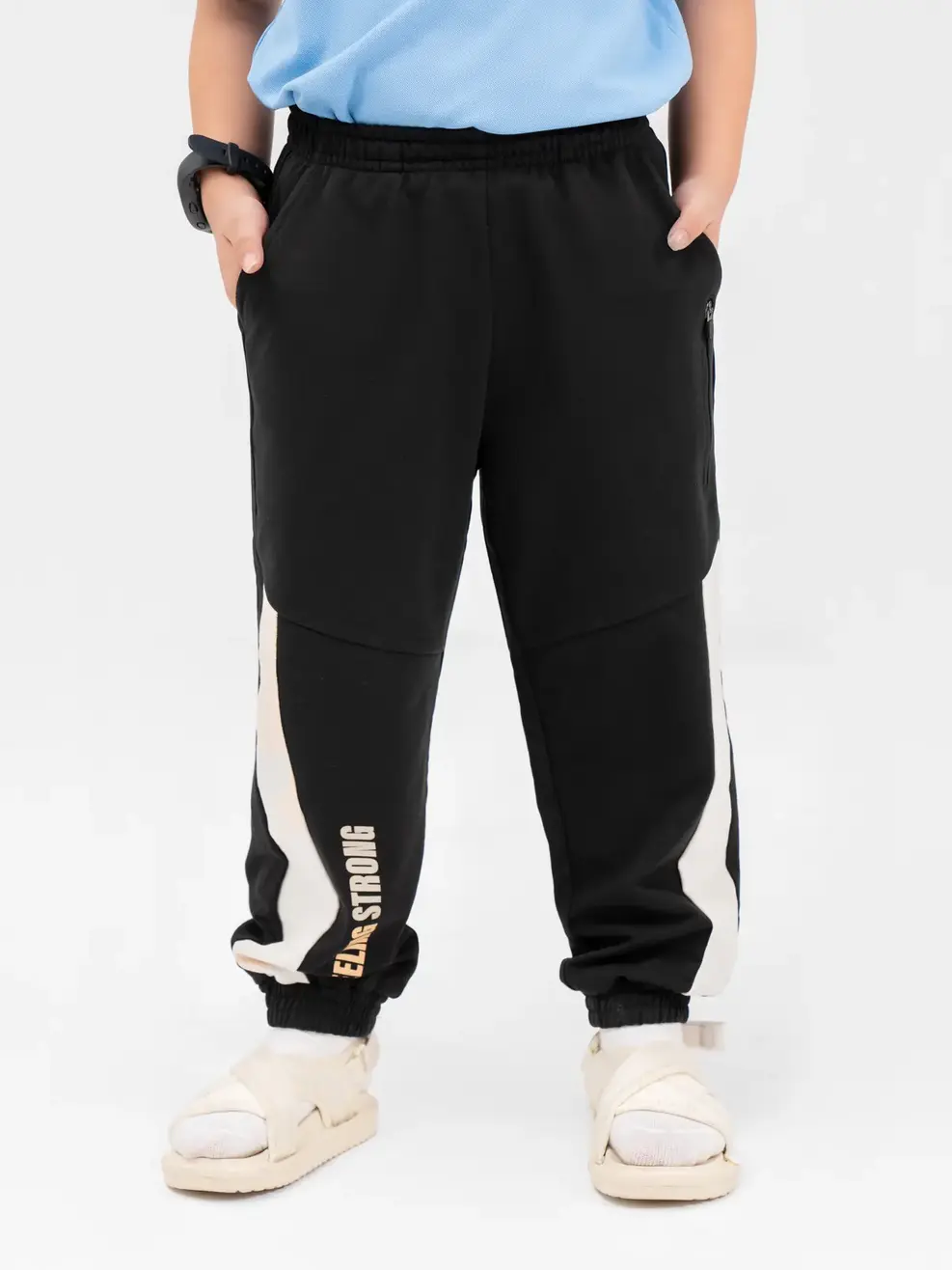 Quần Nỉ Kid Phối Sườn Khoá Ép Sim - Đen - 2