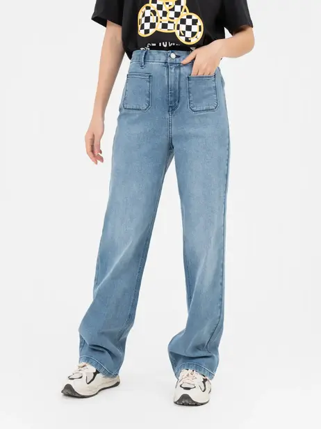 Quần Jeans Nữ Dáng Suông Túi Vuông