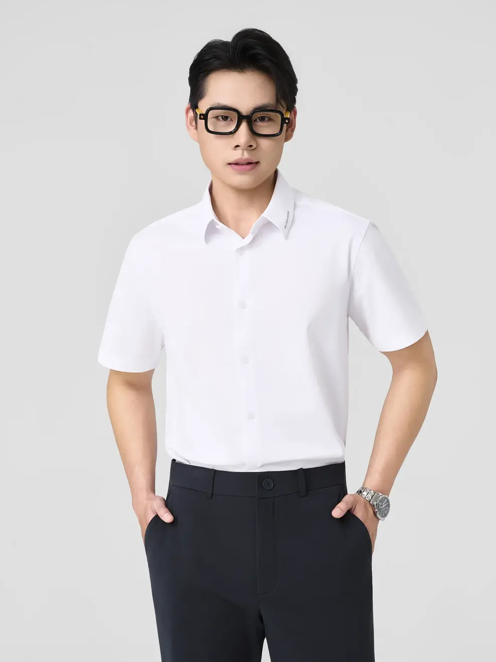 Áo Sơ-mi Ngắn Tay Cao Cấp Regular In Nổi - Trắng 016 - M