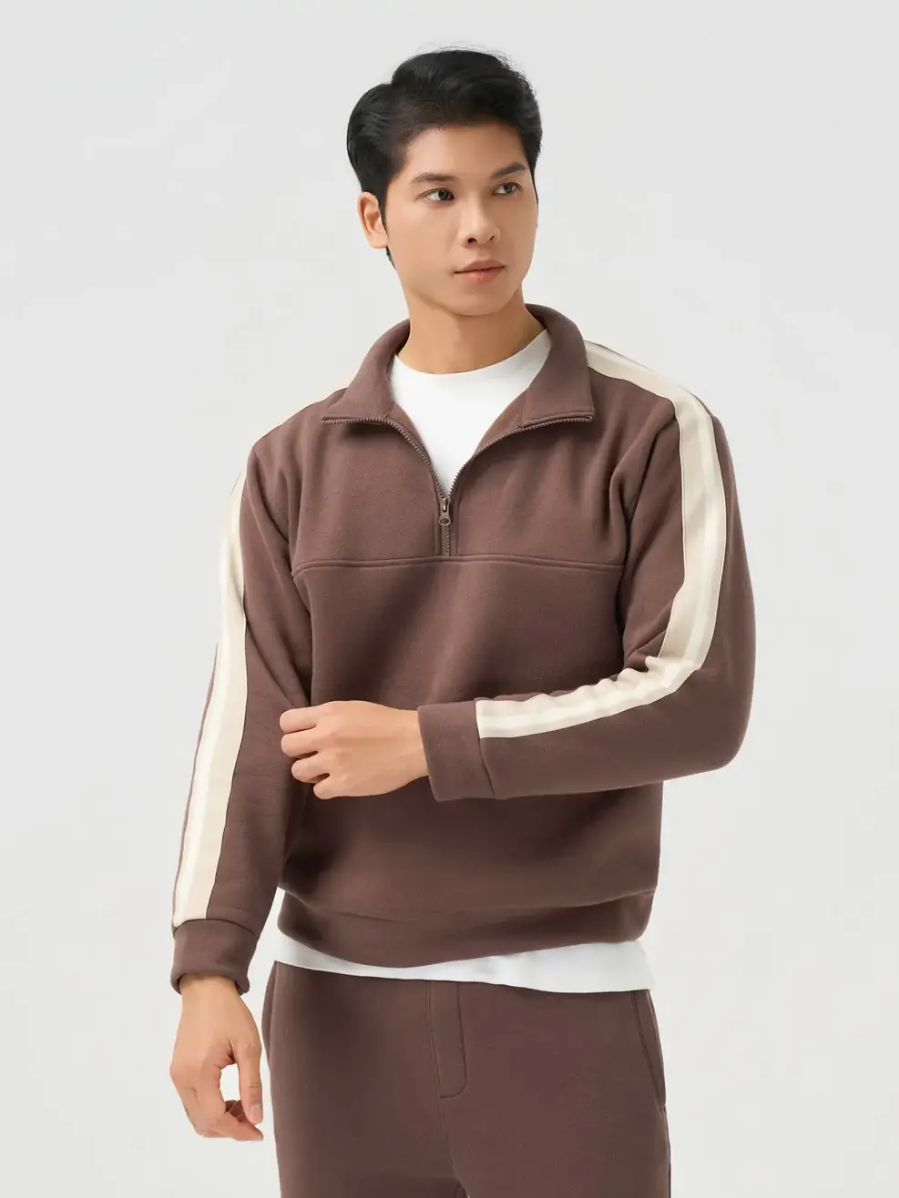 Bộ Đồ Nam Half Zip Phối Dây Dệt - Nâu 064 - L