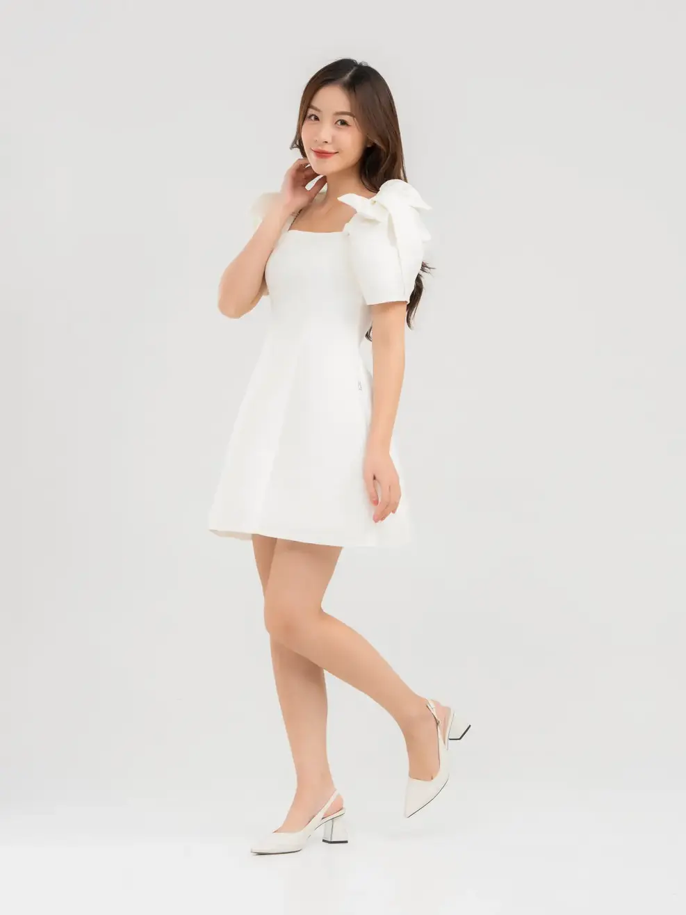 Đầm Tiệc Nữ Vai Nơ - Trắng ngà - S