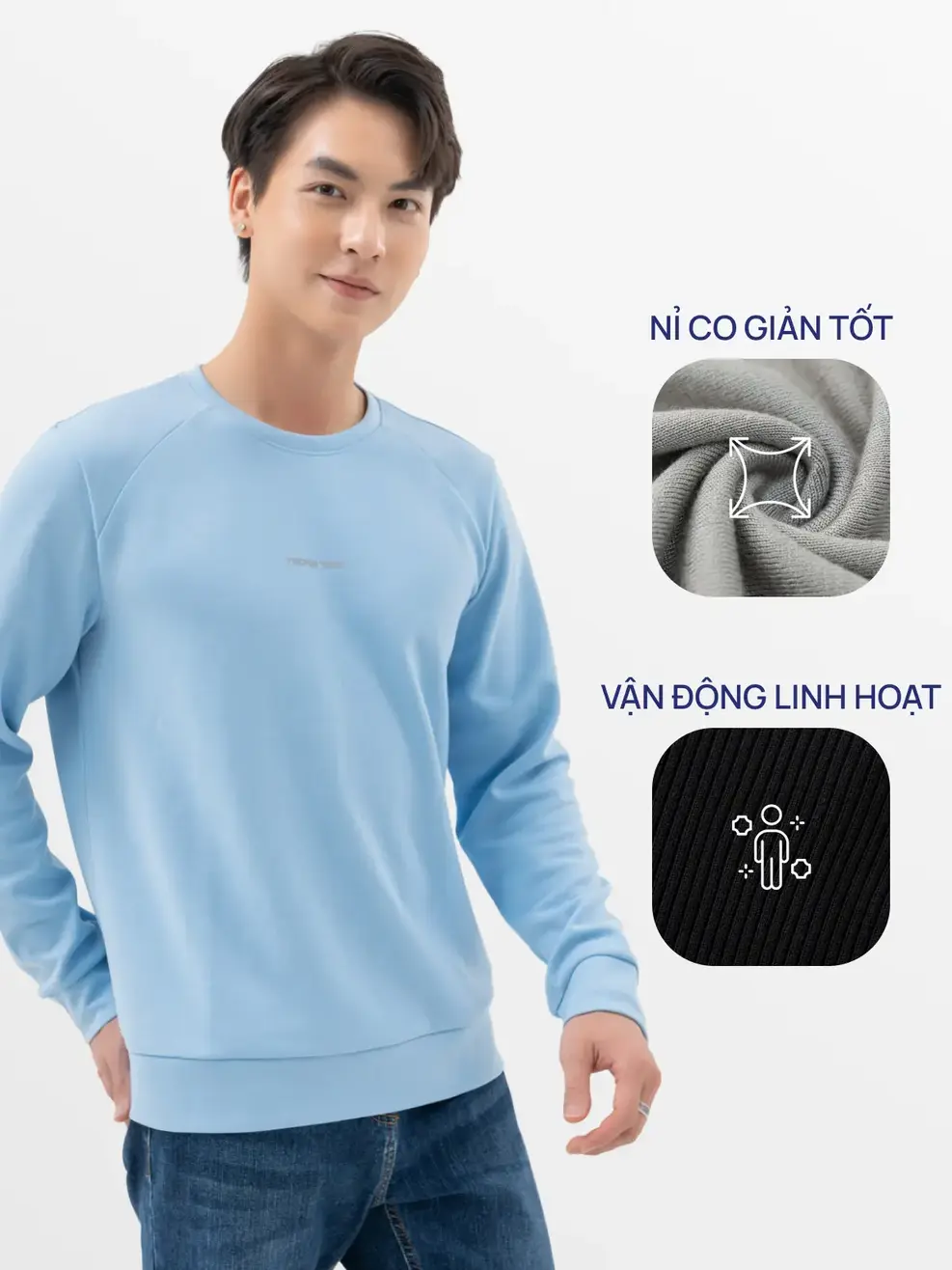 Áo Thể Thao Thu Đông Nam Nỉ Cơ Bản In Yody Sport - Xanh lơ - M