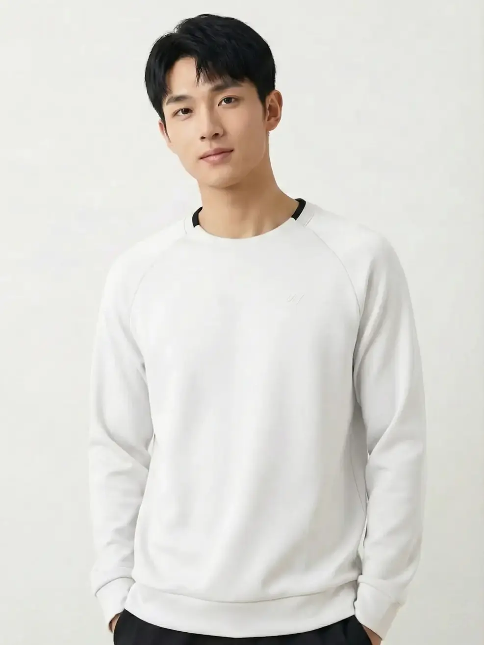 Áo Nỉ Nam Tay Raglan Bo Phối - Trắng 001 - M