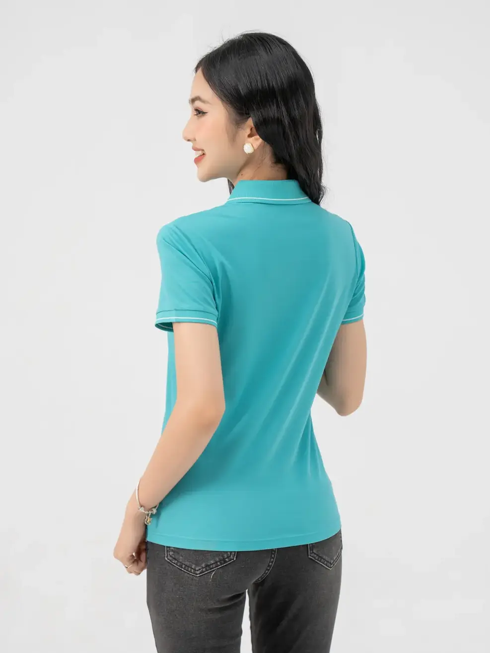 Áo Polo Nữ Siro Rayon bo kẻ - Xanh ngọc - S