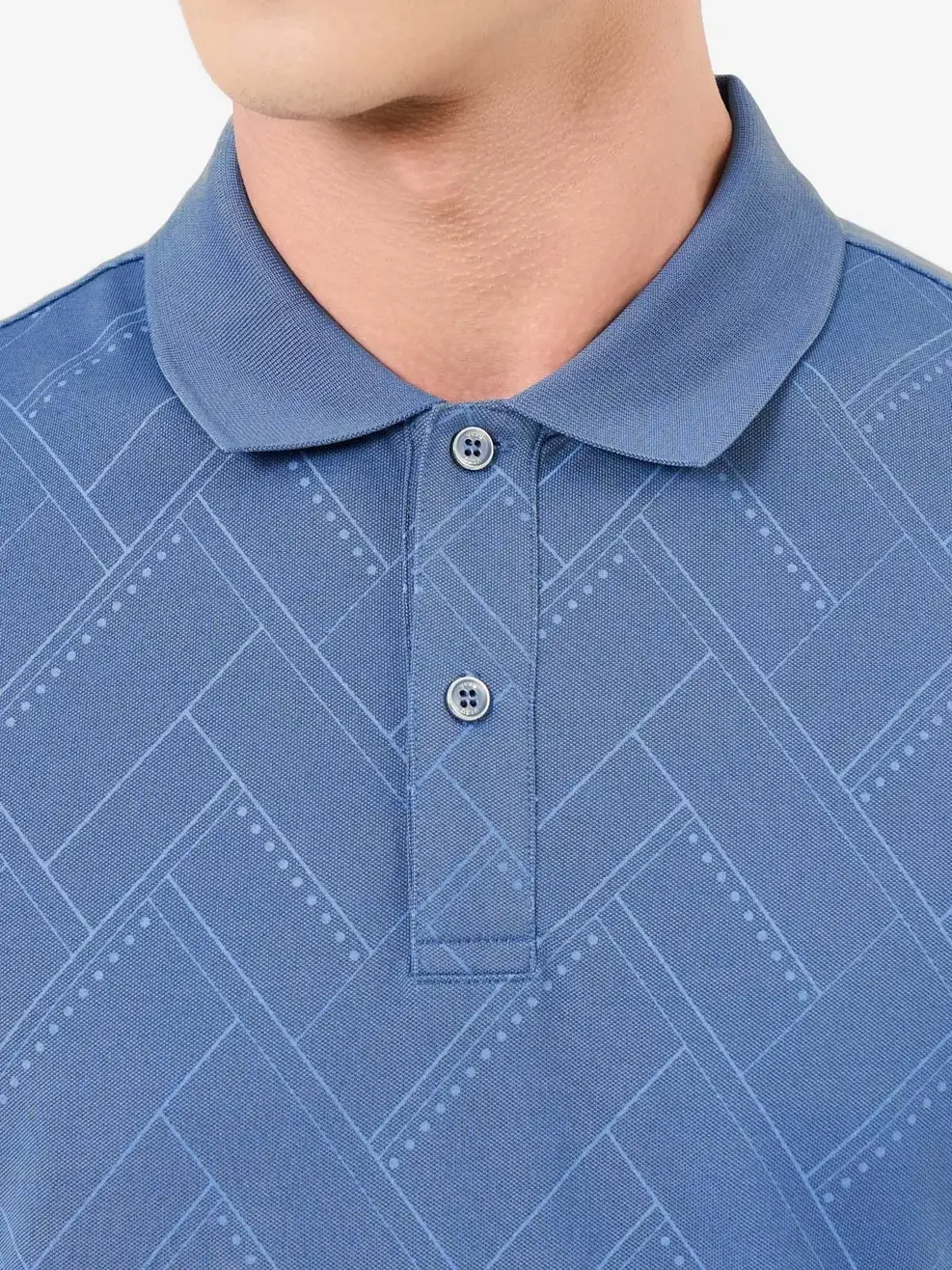 Áo Polo Nam Mắt Chim Hoạ Tiết Tràn Thân - Xanh xám - M