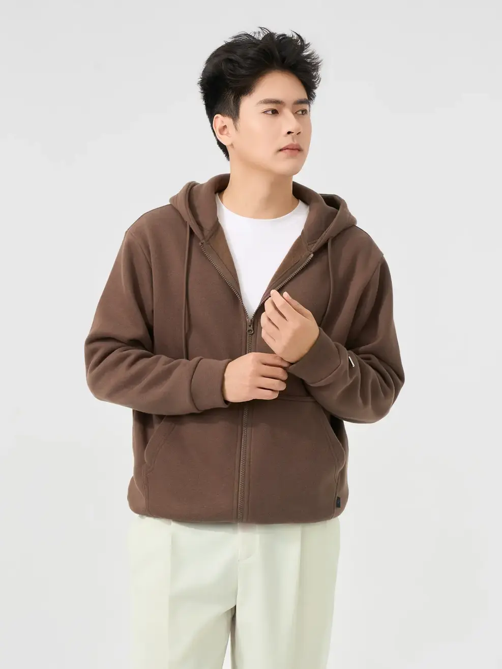 Áo Nỉ Mũ Nam Basic Khóa Hai Đầu - Nâu 064 - M