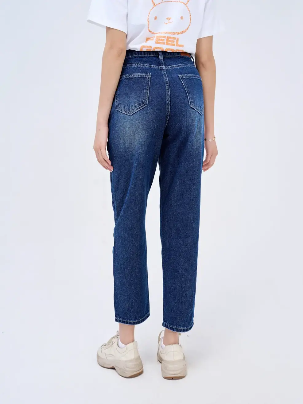 Quần Jeans nữ rách baggy - Xanh đậm - 29