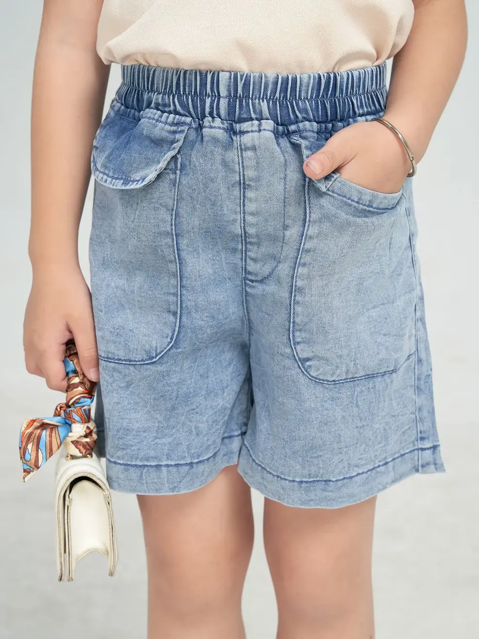 Sooc jeans kid nữ regular cạp chun - Xanh - 4-5