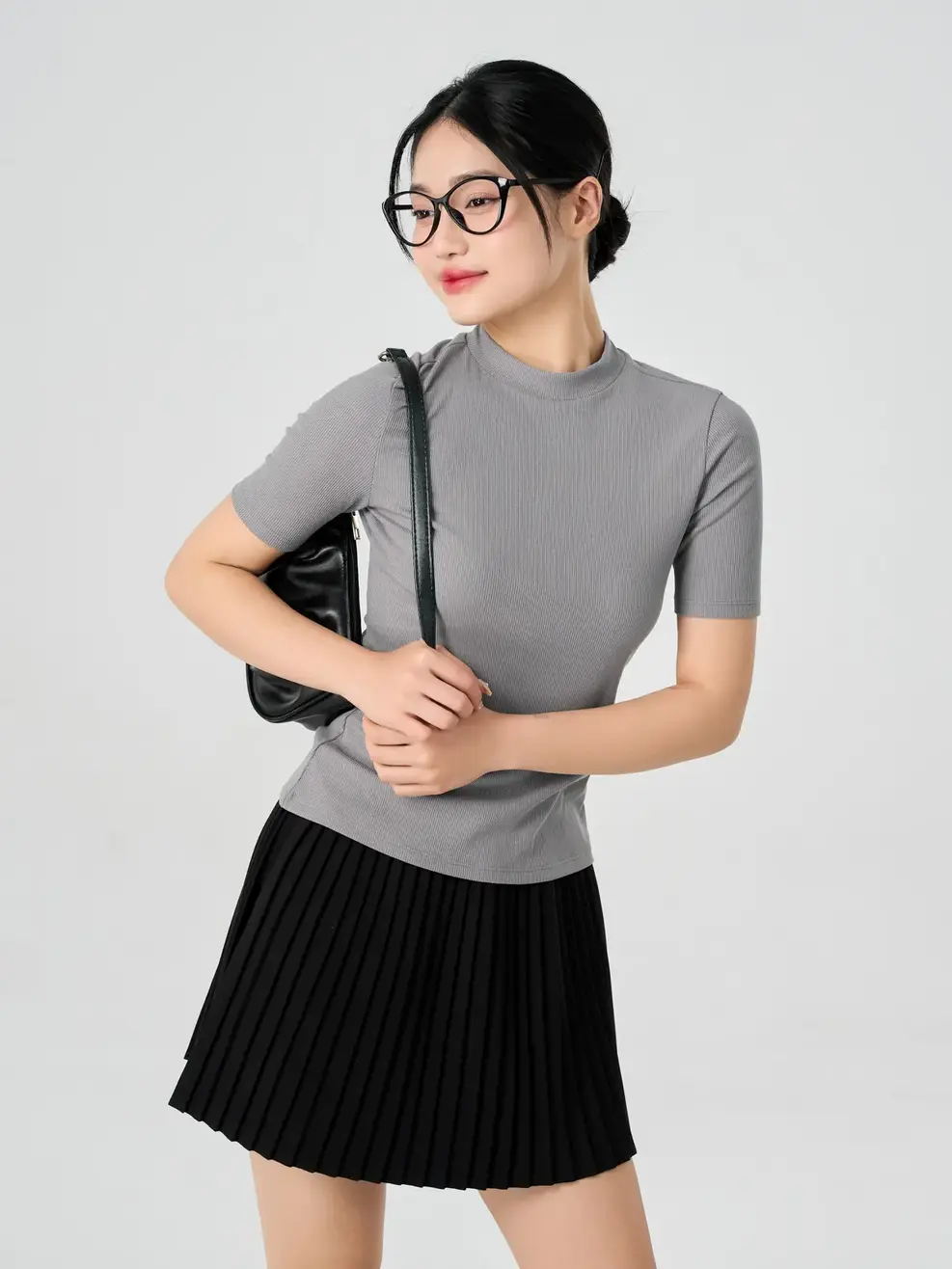 Áo Phông Thun Rib Cổ Tròn Cao Tay Lỡ - Xám 042 - M