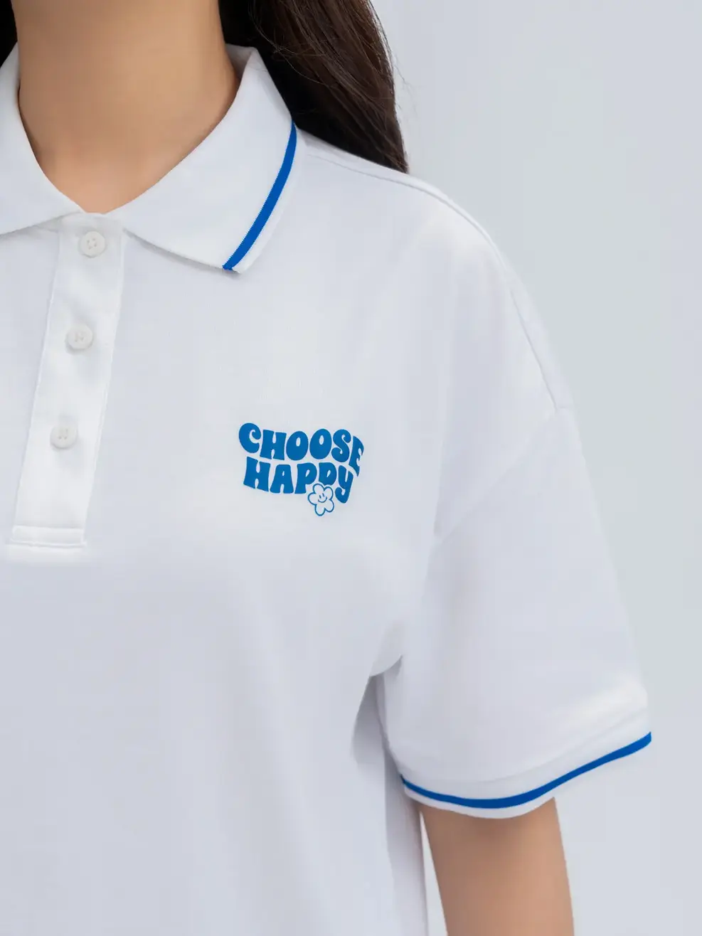 Áo Polo Nữ In Hình Choose Happy - Trắng - S