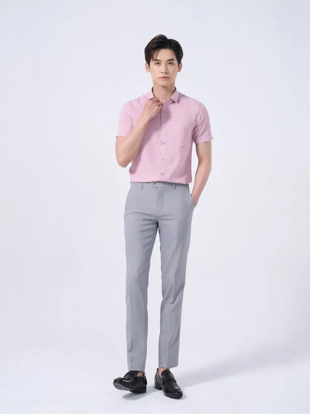 Sơ mi café cộc tay melange có túi - Hồng - M