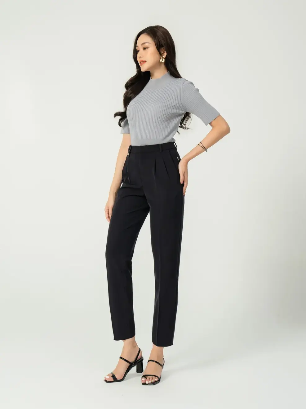 Quần tây nữ baggy đỉa trang trí yody - Tím than - L