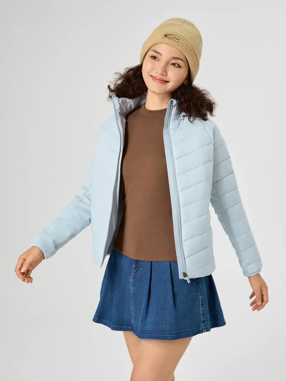 Áo Phao Nữ Phối Nỉ Pro - Xanh ghi - S