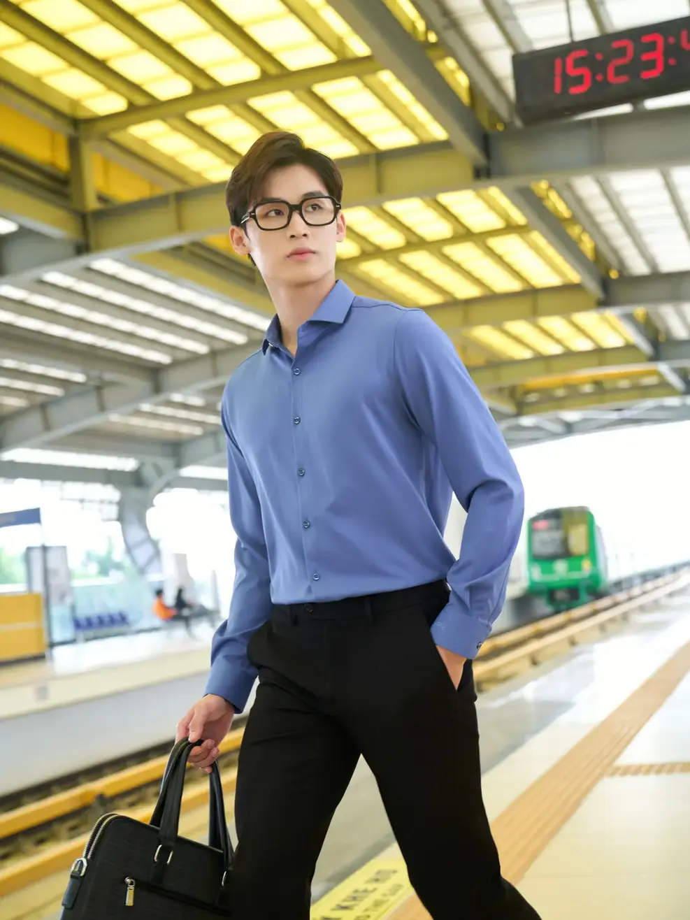 Sơ mi nano dài tay quốc dân - Xanh đậm - 3XL