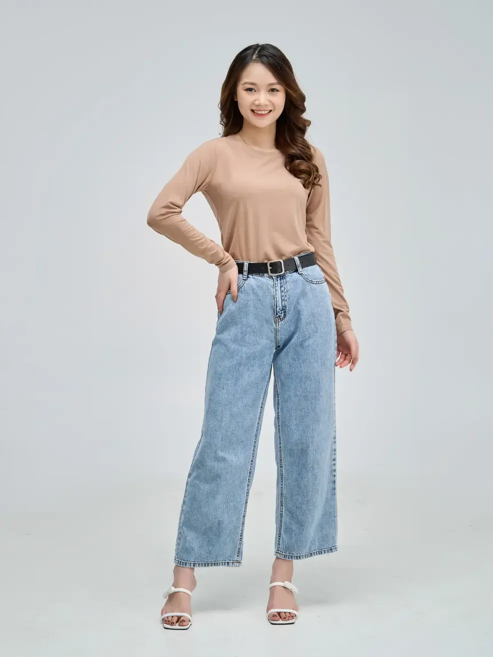 Áo giữ nhiệt nữ cổ tròn - Nâu - S