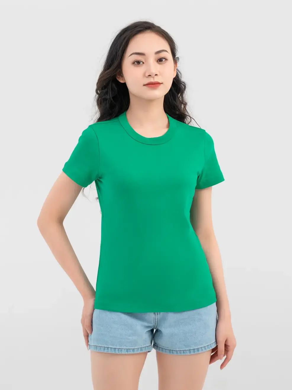T-shirt Nữ Cơ Bản Cotton Double Face - Xanh Lá - S