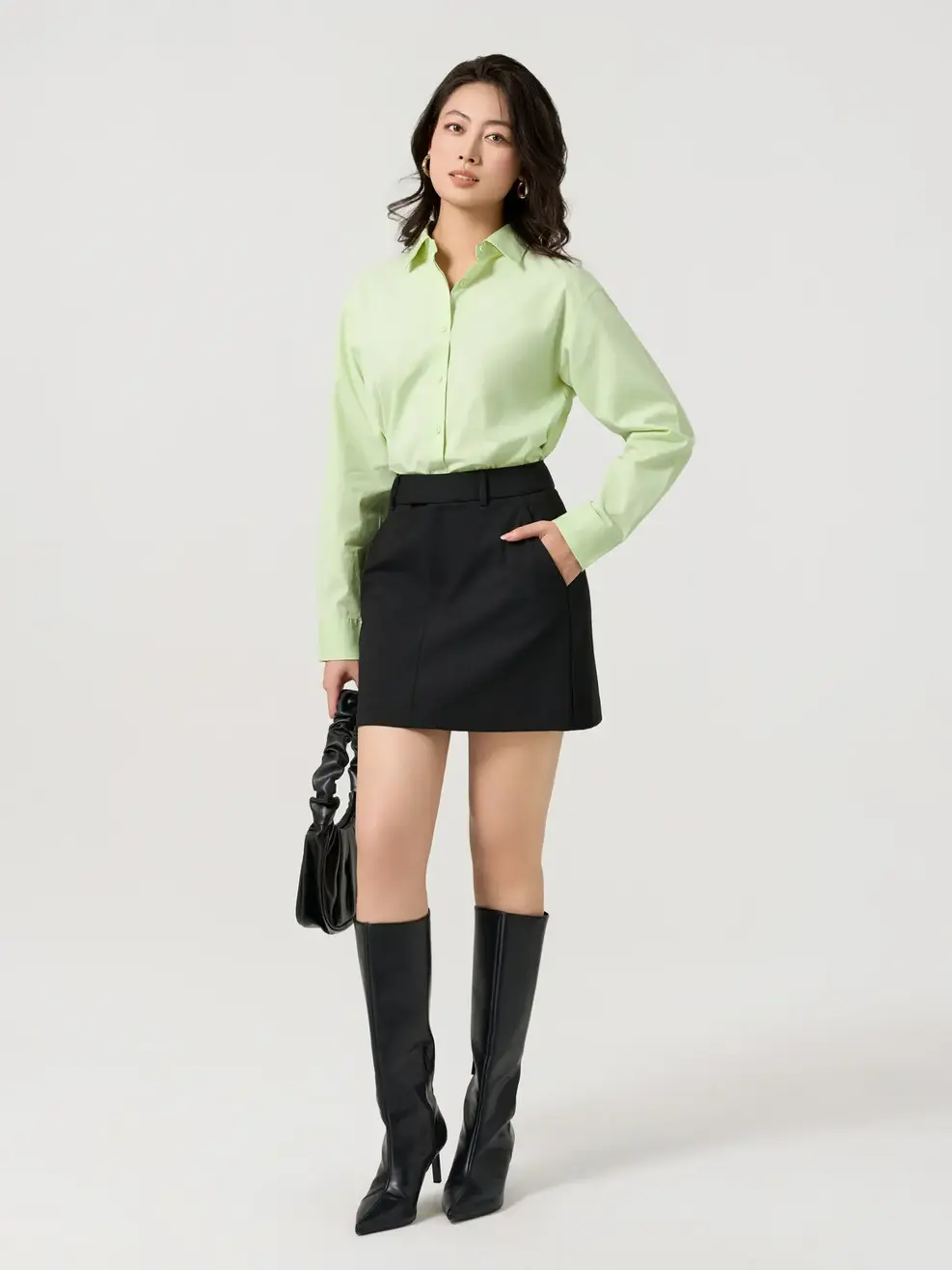 Sơ Mi Dài Tay Nữ Cotton Thô Casual  - Xanh cốm - S