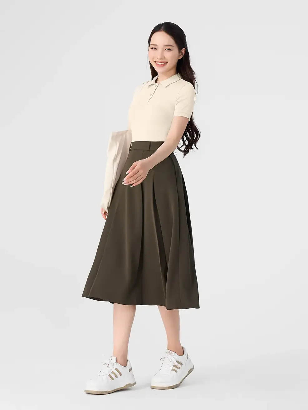 Chân Váy Nữ Xếp Ly Midi Dài - Nâu đậm - S