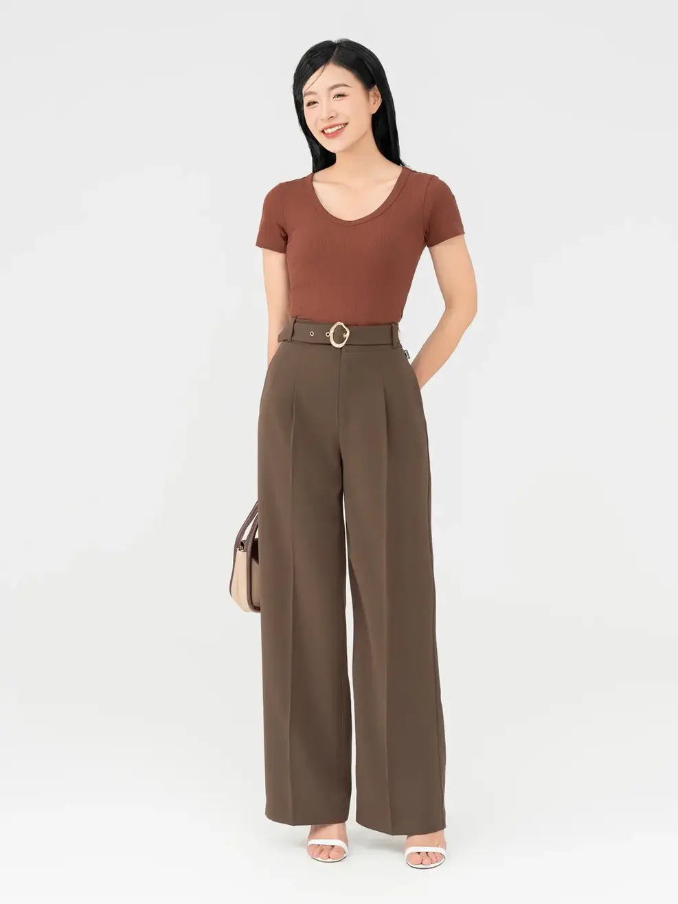 Quần Âu Nữ Đứng Kèm Thắt Lưng Bản To - Nâu đậm - S