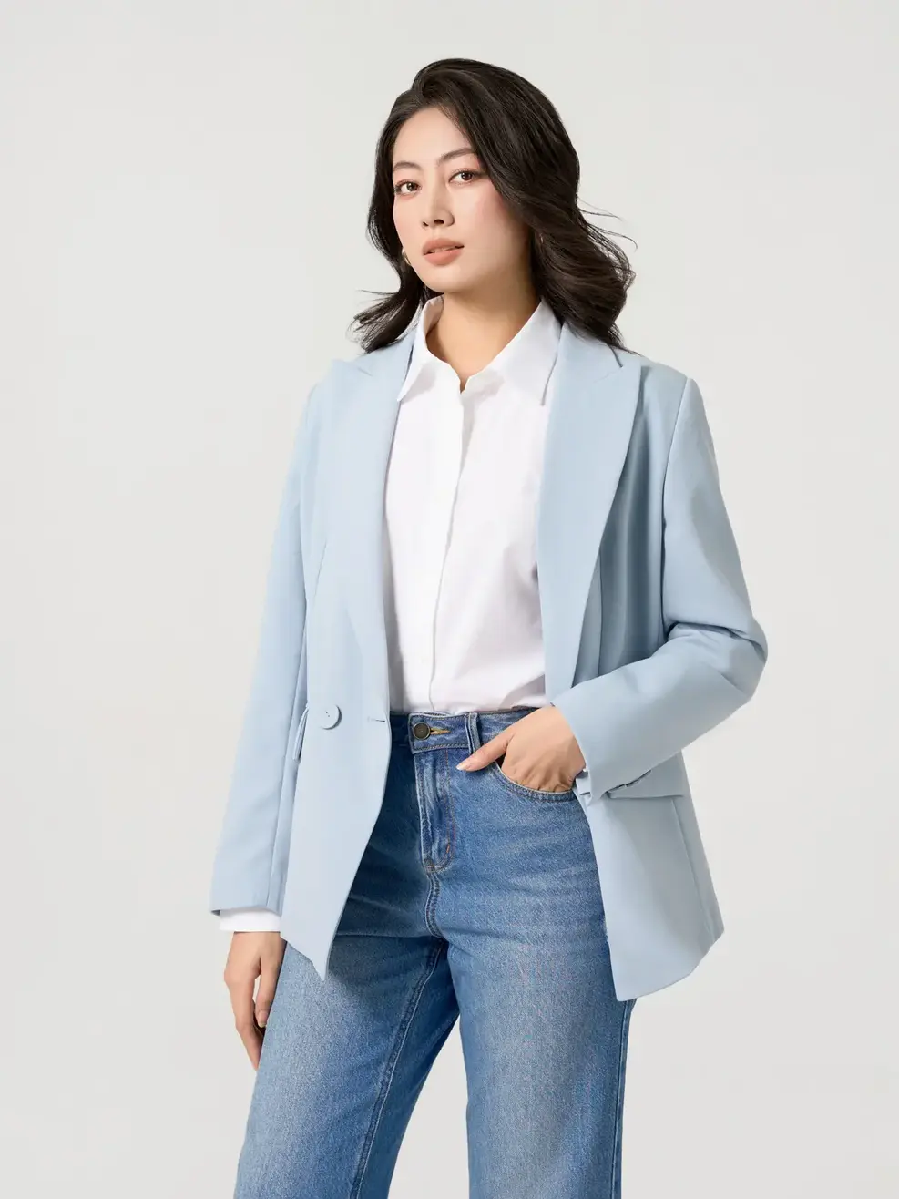 Vest Nữ Dáng Blazer Nắp Túi Xẻ Sau - Xanh lơ - S