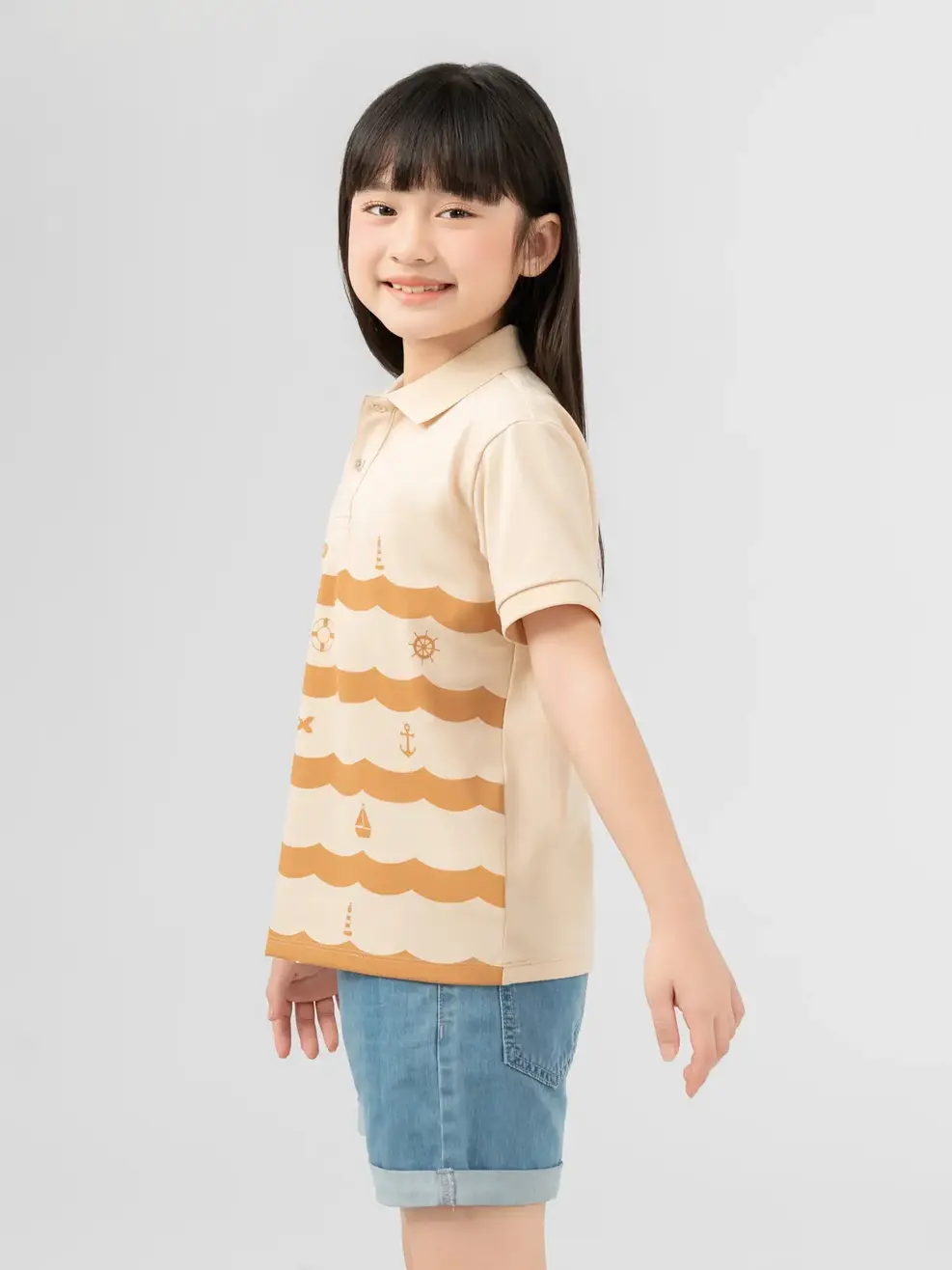 Polo Kid In Hoạ Tiết Hải Lý - Kem - 2