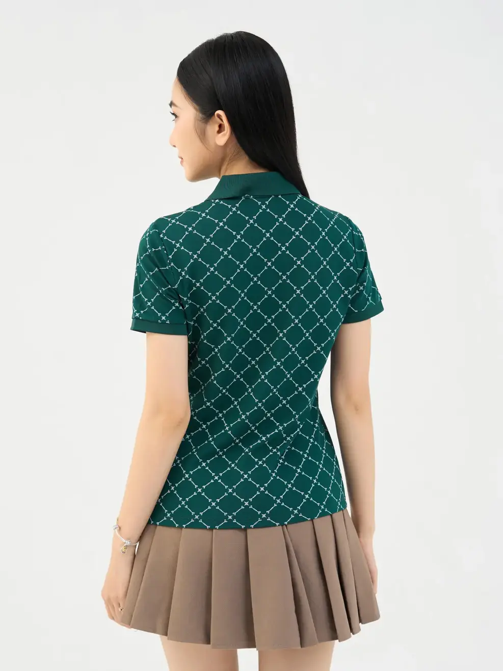 Áo Polo Nữ Mắt Chim In Tràn Ngôi Sao - Xanh lục - M