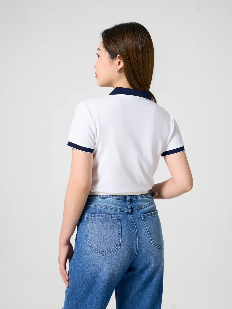 Áo Polo Nữ Cà Phê Phối Nẹp (APN3700) - TRẮNG PHỐI TÍM THAN - 2XL