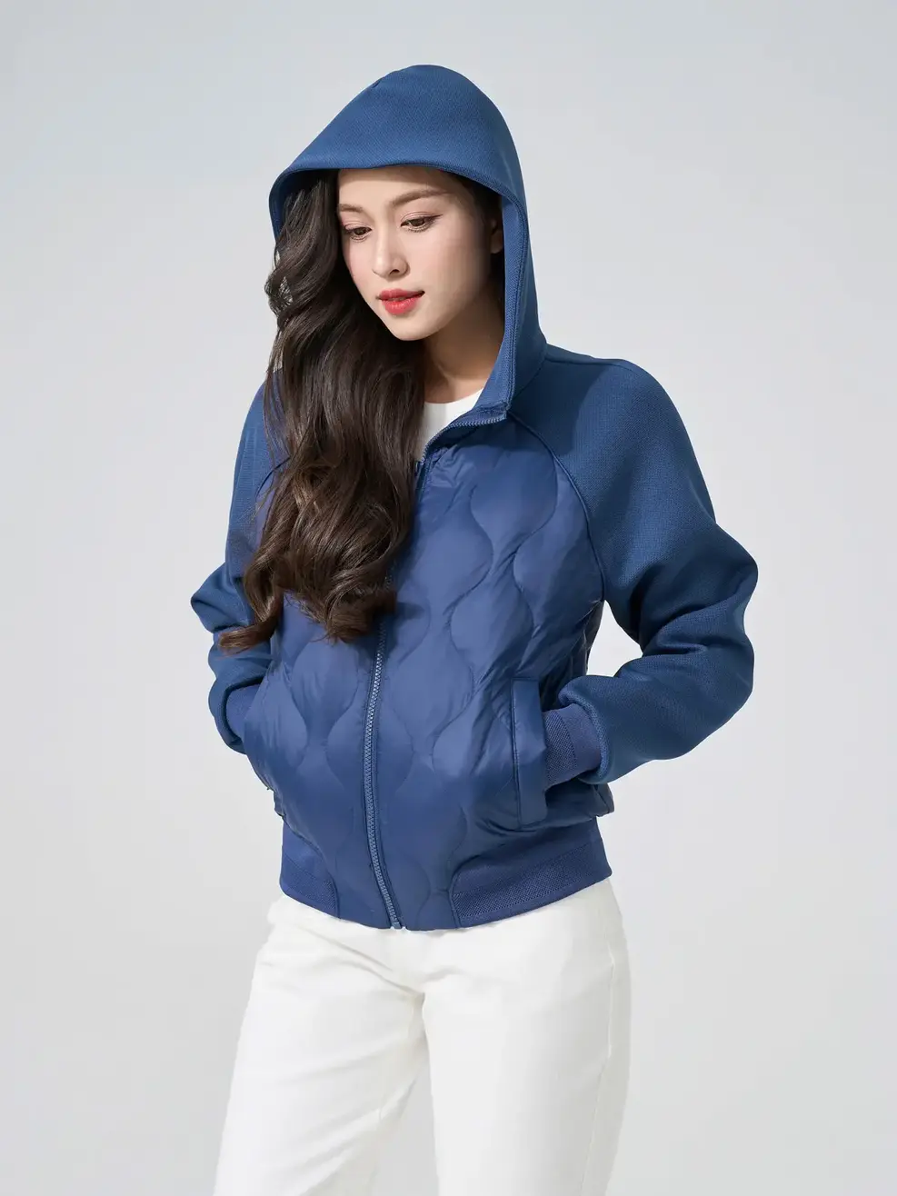 Phao Vip Nữ Lông Vũ Tay Raglan Có Mũ - Tím than - M