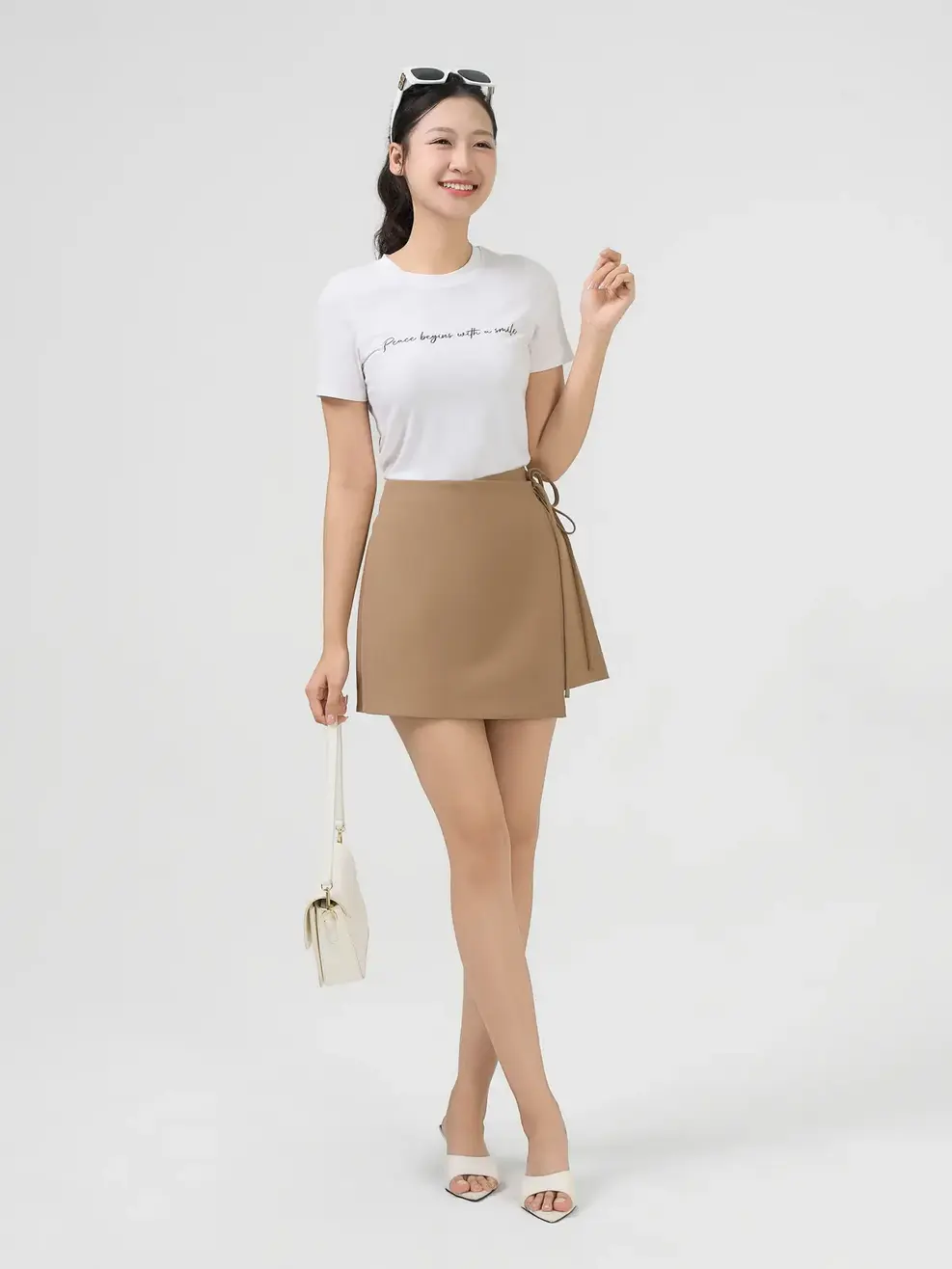 Chân Váy Tà Buộc Mix Short - NÂU SỮA 8 - S