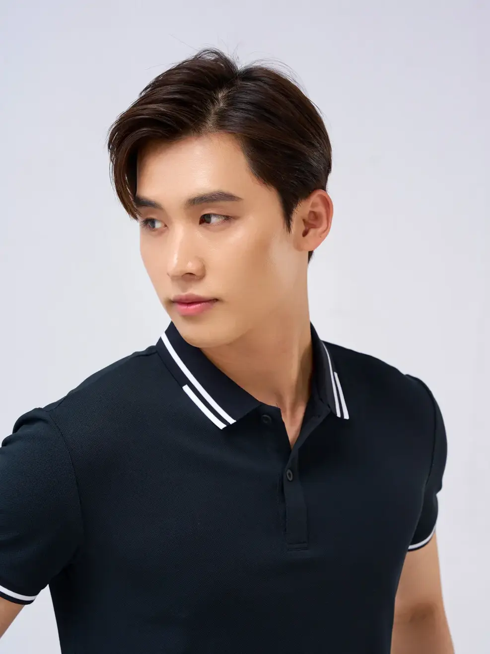 Polo nam café bo kẻ to - Đen - M