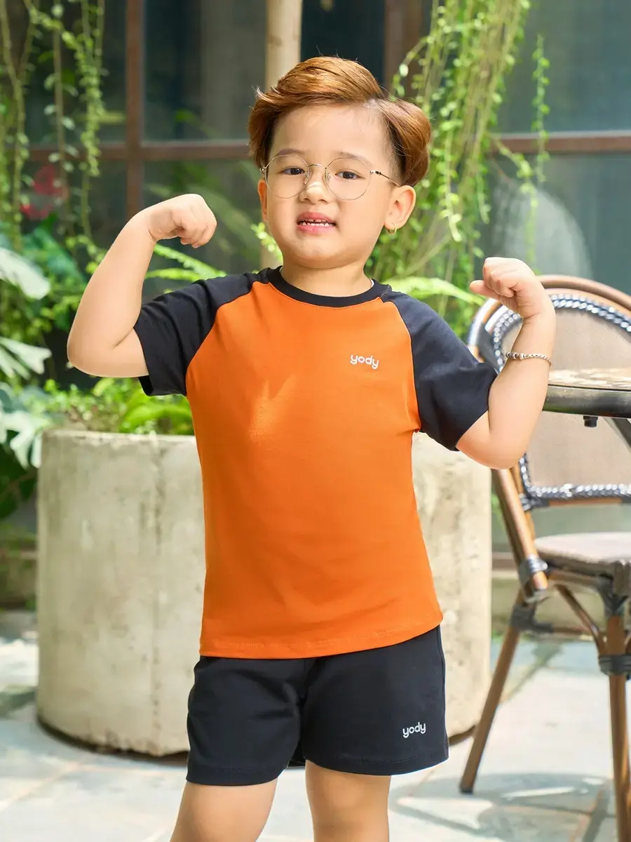 Bộ đồ kid tay raglan - Cam phối đen - 4