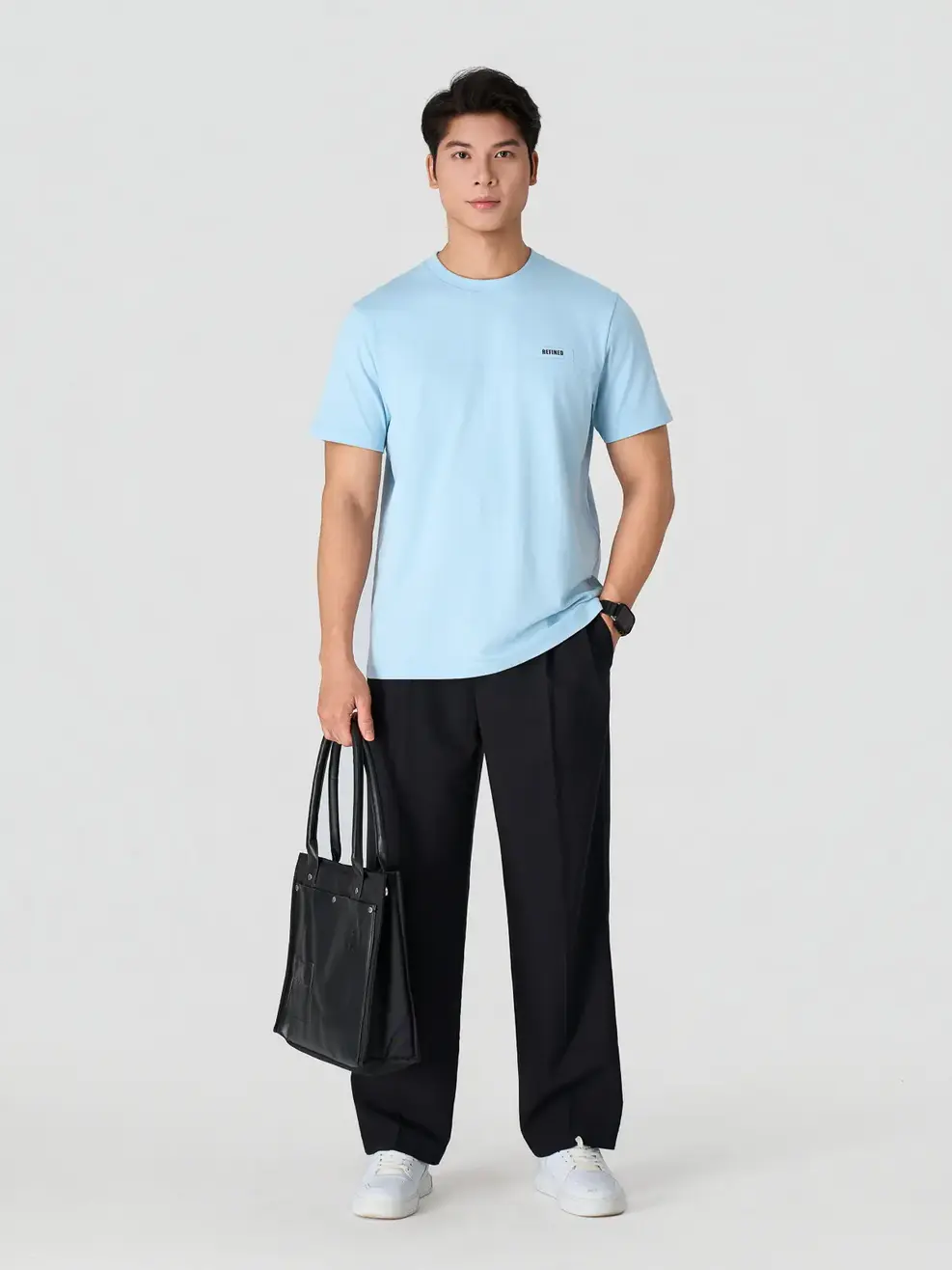 Áo Phông Nam Regular Mác Dệt in Chữ Ngực - Xanh da trời 045 - M