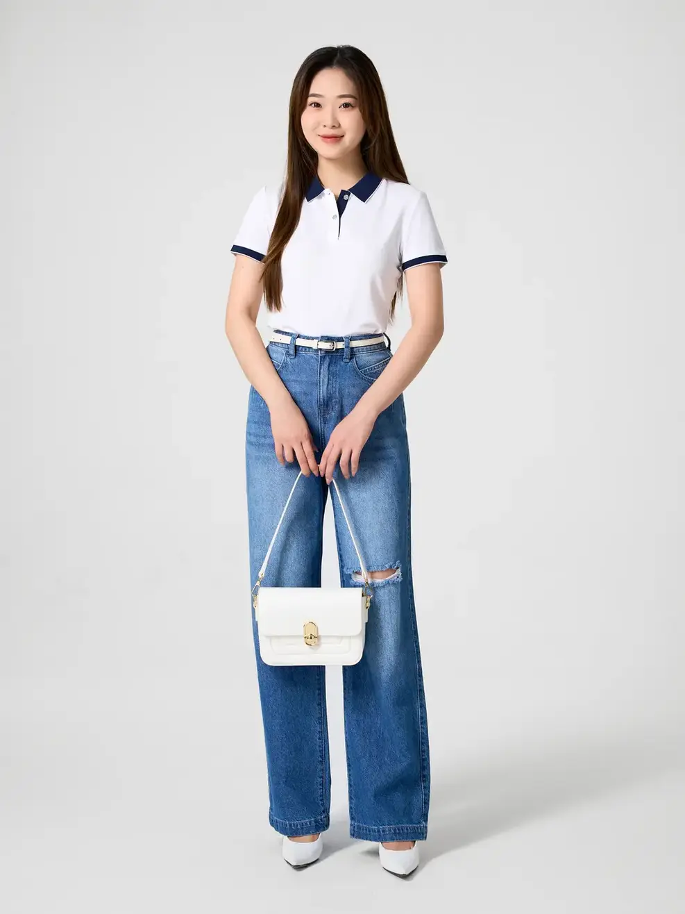 Áo Polo Nữ Cà Phê Phối Nẹp (APN3700) - TRẮNG PHỐI TÍM THAN - 2XL