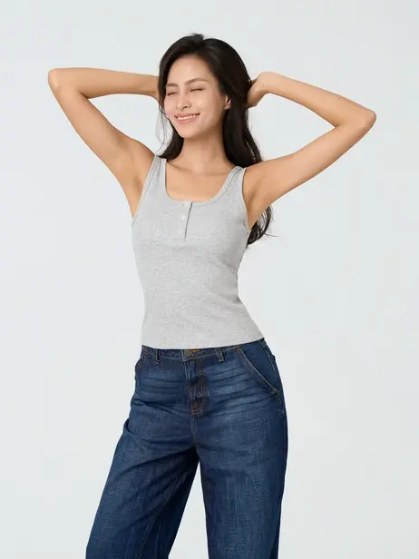Áo Ba Lỗ Nữ Cài Nút Ngực Gọn Phom Tôn Dáng