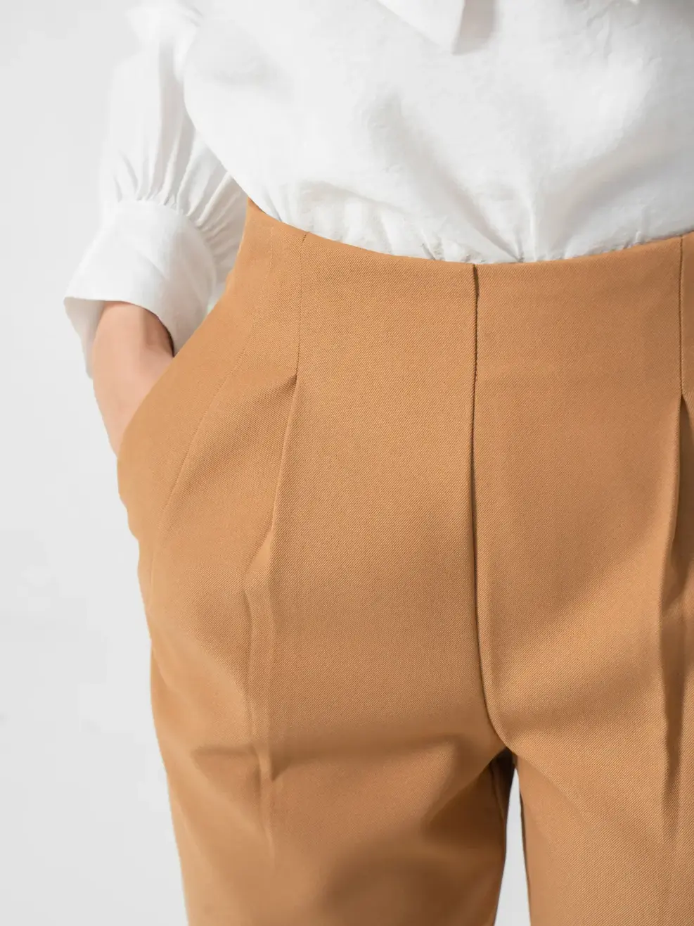 Quần tây nữ baggy cạp cao cúc - Nâu - S