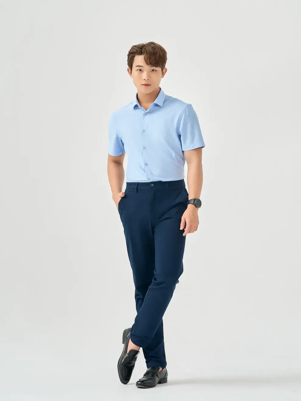 Sơ Mi Cộc Tay Cao Cấp Yo.smart - Kẻ Xanh - M