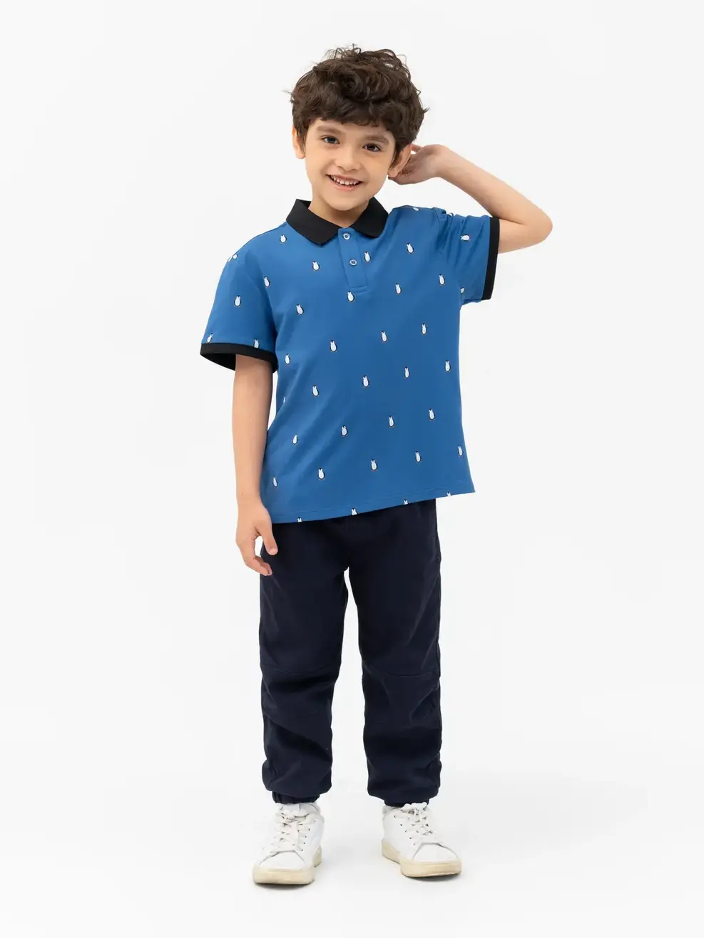 Áo Polo Trẻ Em Mắt Chim In Chim Cánh Cụt - Xanh - 2