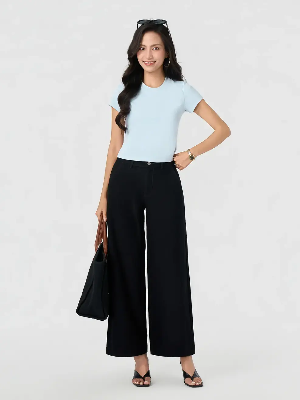 Áo Phông Nữ Slimfit Thun Rib Coton Mềm - Xanh Blue 131 - S