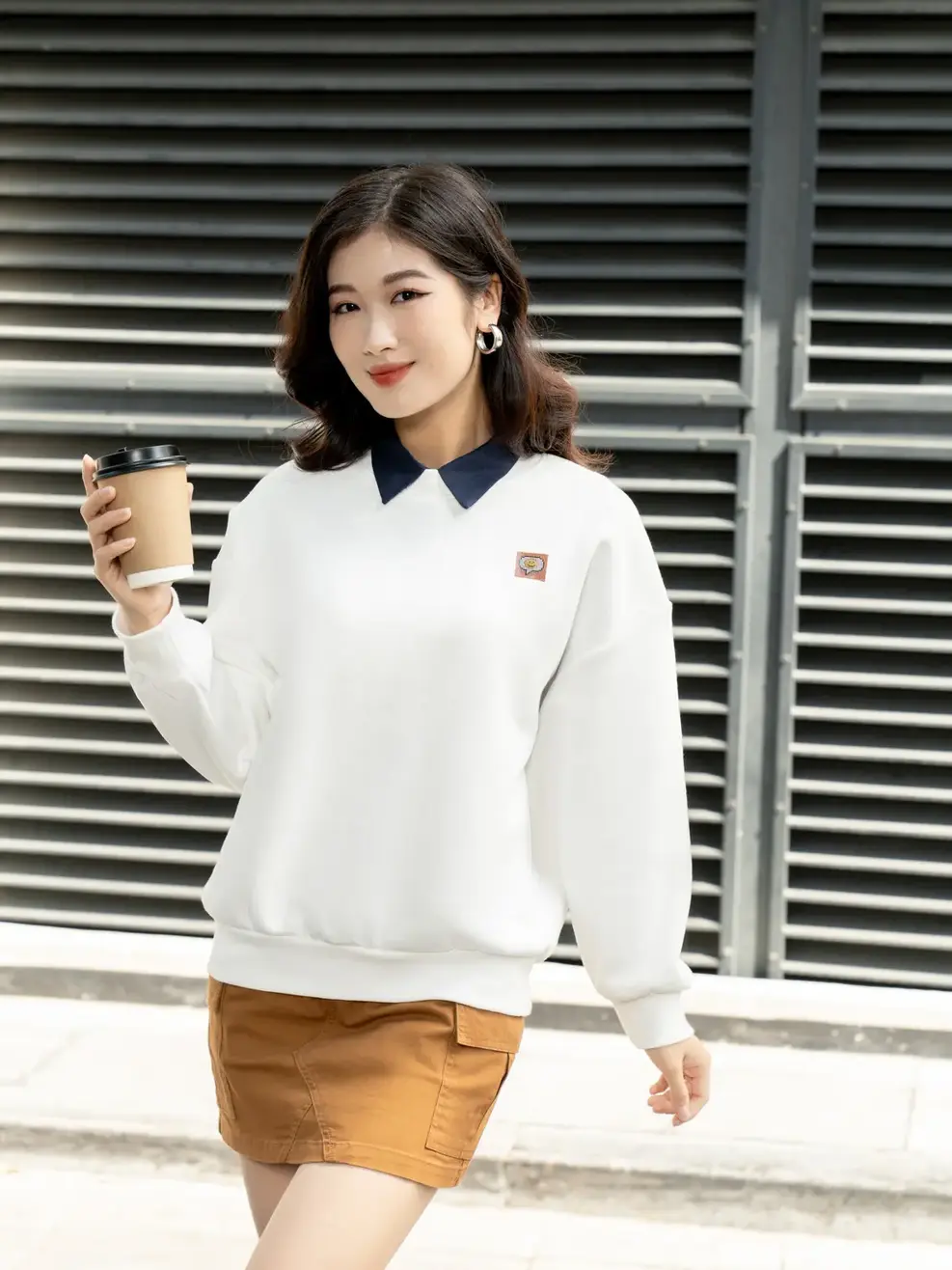 Áo thu đông nữ smile - Trắng - S