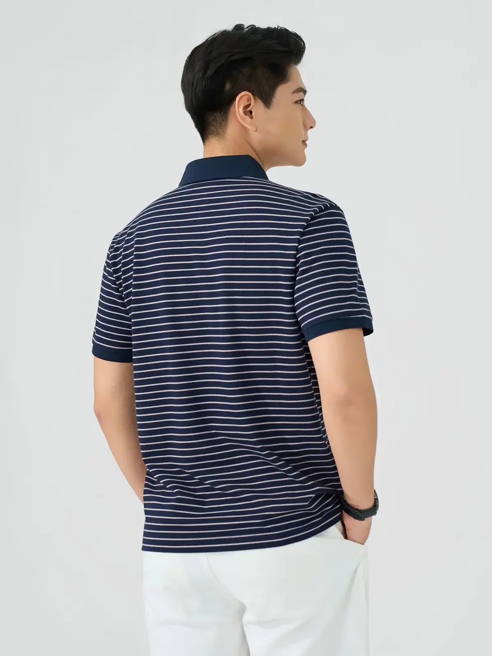 Áo Polo Nam Regular Họa Tiết Kẻ Ngang - Kẻ Tím Than 130 - M