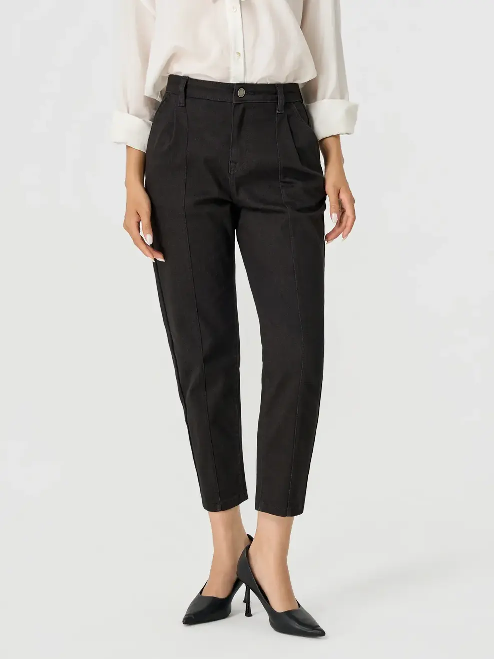 Quần Jeans Nhuộm Màu Baggy Xếp Ly - ĐEN 002 - 26