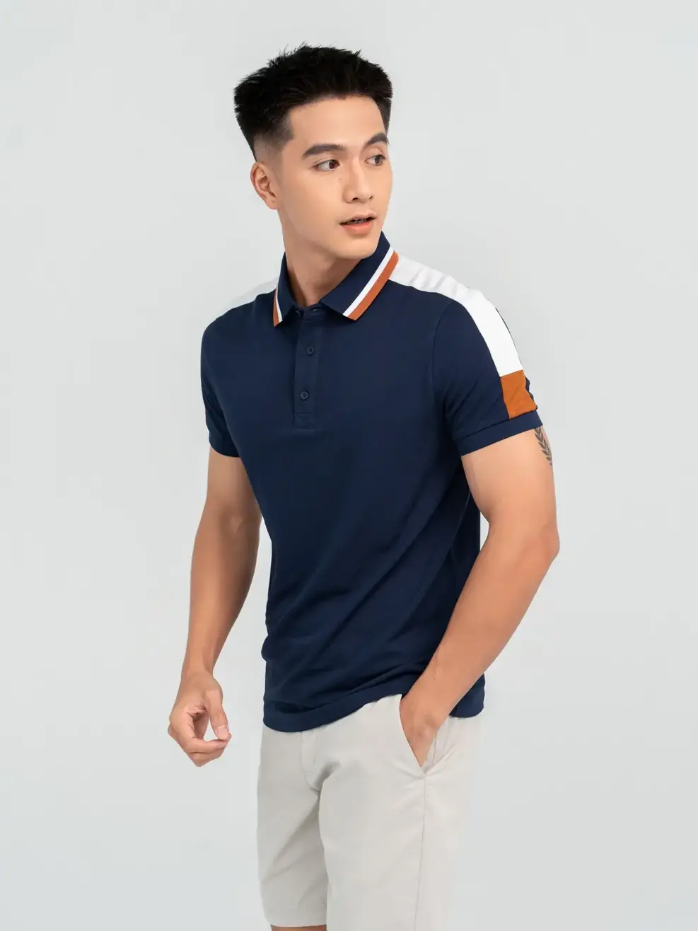 Polo Nam Cafe Phối Vai - Navy - M