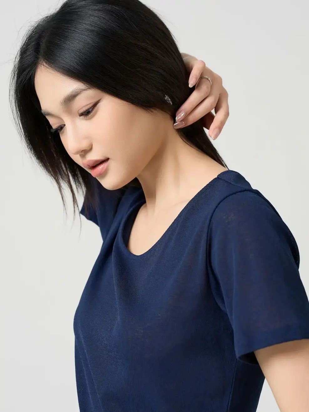 Áo Phông Cổ Rộng Dáng Suông - Navy 001 - M