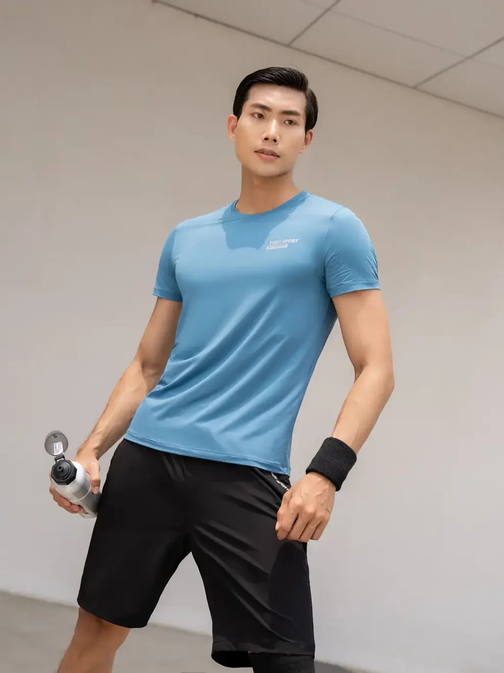 T-shirt thể thao nam in ngực - Xanh - XL