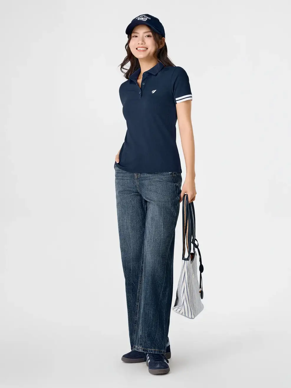 Áo Polo Nữ Thể Thao Phối Bo Tay - Navy 005 - S