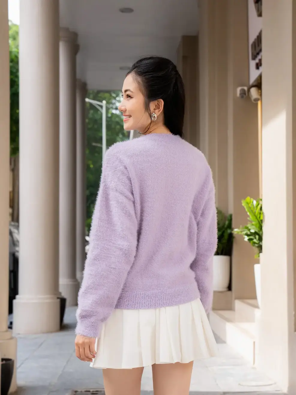 Áo len nữ lông thỏ kiểu dáng thoải mái - Tím - F