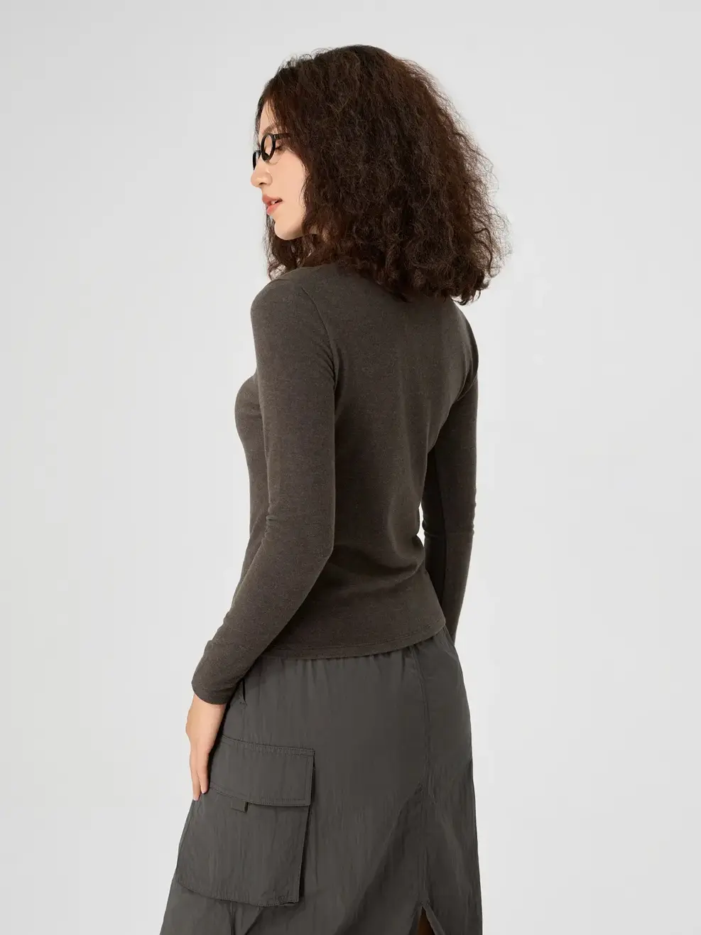 Áo Thu Đông Nữ Cổ 4cm  - Xám đậm - S