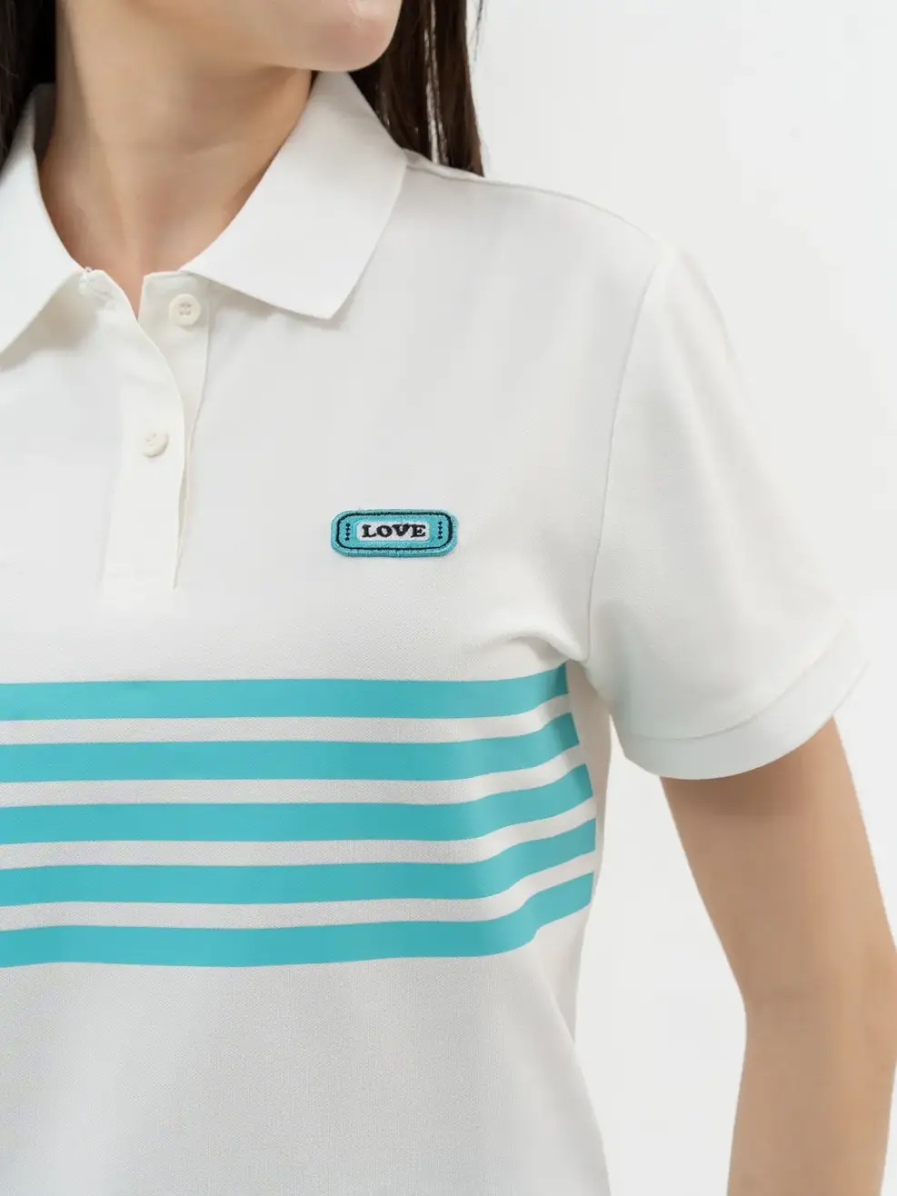 Áo Polo Nữ Mắt Chim In Kẻ - Trắng - S